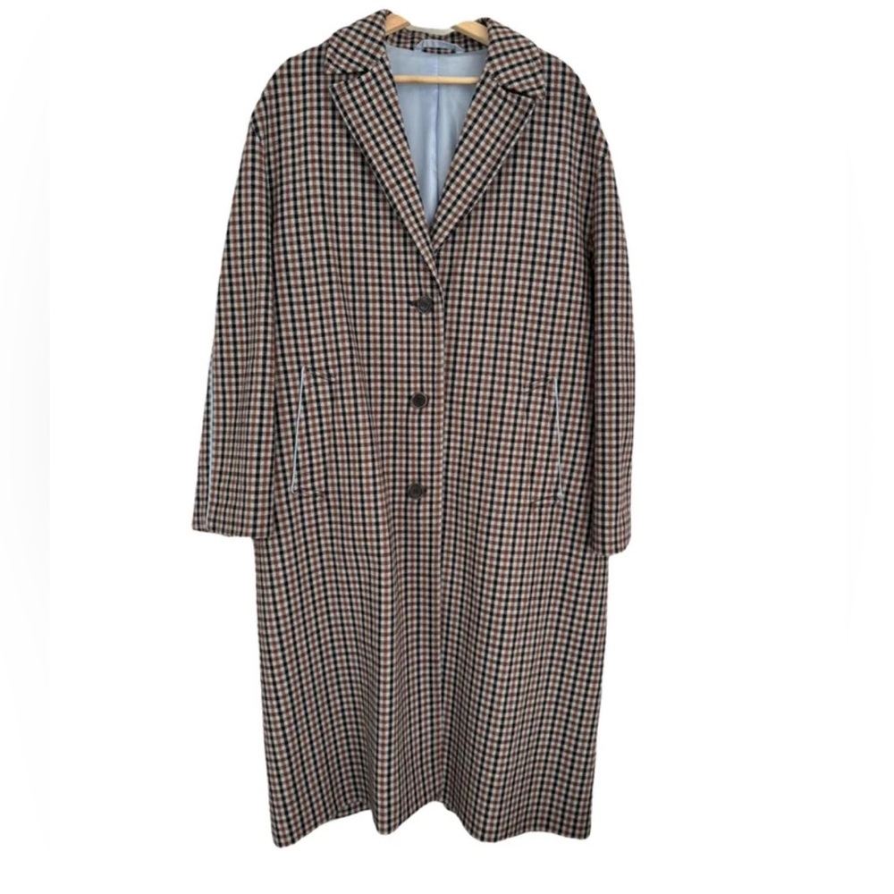 ACNE STUDIOS light blue and orange checked wool coat